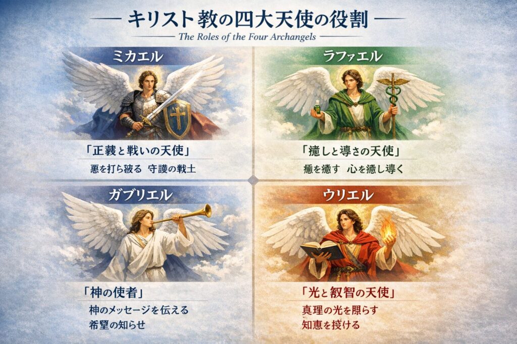 キリスト教の4大天使、ミカエル、ラファエル、ガブリエル、ウリエルの役割について説明してみた。