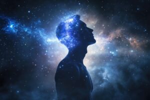 ai generated, universe, galaxy, mind, consciousness, spirituality, meditation, energy, connection, man, awakening, enlightenment, transcendence, cosmic, space, exploration, silhouette, night sky, stars