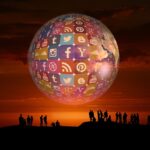 social media, icon, twitter, facebook, instagram, group of people, earth, globe, people, tiktok, instagram logo, be amazed, observation, watch, planet, heaven, silhouettes, group, appearance, sifi
