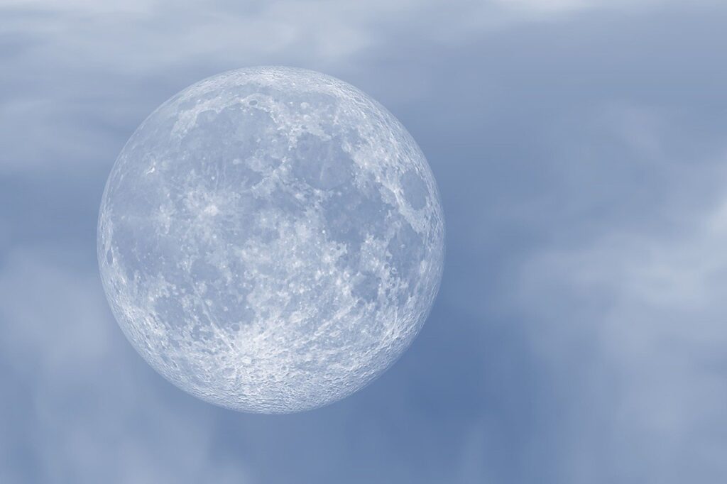moon, darling, full moon, clouds, nature, the moon, blue sky, atmosphere