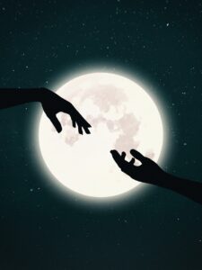 hands, moon, night, silhouette, universe, background, full moon