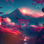 asia, japan, shrine, pagoda, colorful, vintage, mountain, forest, digital art, background, japan, japan, japan, shrine, shrine, shrine, shrine, shrine, pagoda, forest