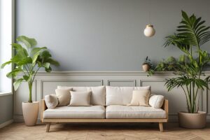 ai generated, nature, living room, interior design, plants, furniture, lifestyle, indoors