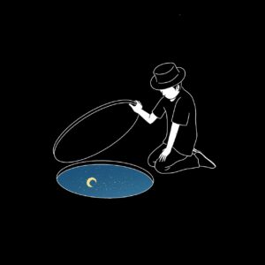 man, moon, night, underground, manhole cover, dream, surreal, cartoon, painting, night sky, imagination, nature, fantasy, creativity, sketching, art, sewer, sky, freedom, captivity, loneliness