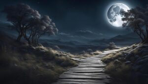 ai generated, moon, path, light, moonlight, enlightment, peace, night, dream
