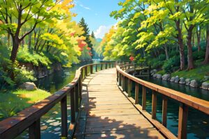 ai generated, bridge, road, trees, forest, autumn, nature, park, background, landscape, park, park, park, park, park