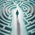 ai generated, maze, psychology, mind, pathway, thoughts, brain, confusion, lost, complicated, life, journey, path, uncertainty, navigate, person, walking, dissociated, trauma, compartments, maze, maze, maze, maze, maze, brain, uncertainty, trauma, trauma, trauma