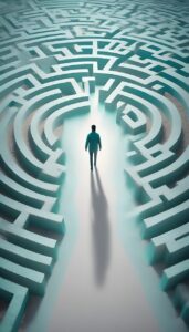 ai generated, maze, psychology, mind, pathway, thoughts, brain, confusion, lost, complicated, life, journey, path, uncertainty, navigate, person, walking, dissociated, trauma, compartments, maze, maze, maze, maze, maze, brain, uncertainty, trauma, trauma, trauma