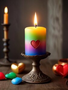 ai generated, candle, light, vintage, candlestick, hearts, colors