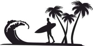 palm trees, nature, surfer, beach, wave, surf, surfboard, man, water, summer, surfing, water sports, sea, ocean, sports, vacations, wave rider, wave surfing, sport, coast