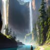 ai generated, girl, river, hiking, adventure, travel, promenade, walk, path, cliff, nature, cascade, ravine, mountains