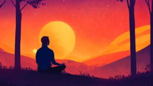 ai generated, meditation, sunset, nature, relaxation, yoga, monk, zen, meditate, religion, spiritual, peace, balance, buddhism, wellness, buddhist, calm, peaceful, relax, faith, prayer, reflection, meditating
