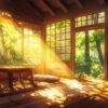 ai generated, house, traditional, cozy, wooden, nature, relaxing, japanese, anime, living room, furniture