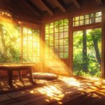 ai generated, house, traditional, cozy, wooden, nature, relaxing, japanese, anime, living room, furniture