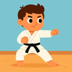 karate kid, martial arts, karate uniform, karate training, sports for kids, self-defense, karate pose, karate cartoon, karate boy, children's sport, ai generated