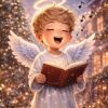generated to, angel, singing angel, i sing, book, angel with book, angelic figure, white wings, divine light, celestial atmosphere, serenity, spirituality, sacred song, religious illustration, sweetness, purity, harmony, celestial music