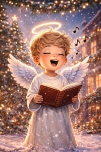 generated to, angel, singing angel, i sing, book, angel with book, angelic figure, white wings, divine light, celestial atmosphere, serenity, spirituality, sacred song, religious illustration, sweetness, purity, harmony, celestial music