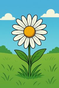 daisy, nature, bloom, flora, flower, spring, plant, petals, white, botany, meadow, field, iphone wallpaper, book cover, cartoon, ai generated