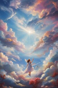 heaven, ai generated, girl, sky, clouds, lady, paradise, art, nature, trending, awesome, ai, angel