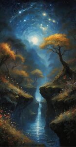 ai generated, river, night, moonlight, fantasy, landscape, moonlight, moonlight, moonlight, moonlight, moonlight, landscape