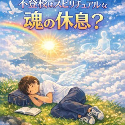 自然の中で心を整える不登校の子ども スピリチュアルな実践として深呼吸するイメージ