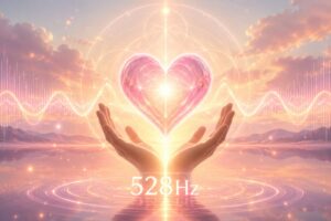 ピンクのハートと光の波紋 528Hz