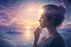 夢幻的な海と瞑想的な女性