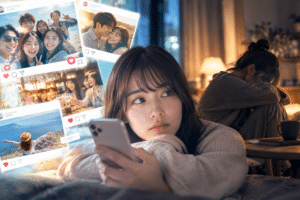 SNSでは見えない人間関係や孤独など、本当に大切なものを考えるイメージ画像